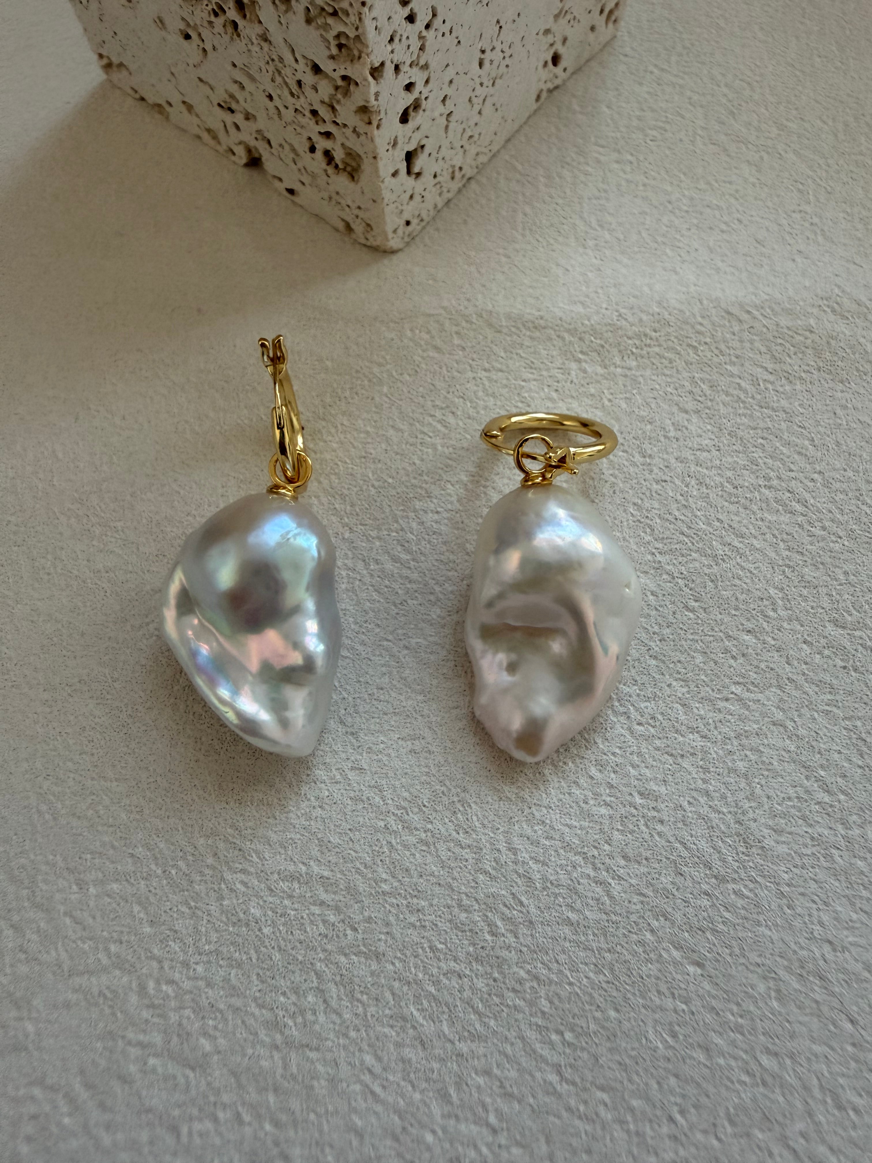 Ethereal Baroque Pearl Hoops