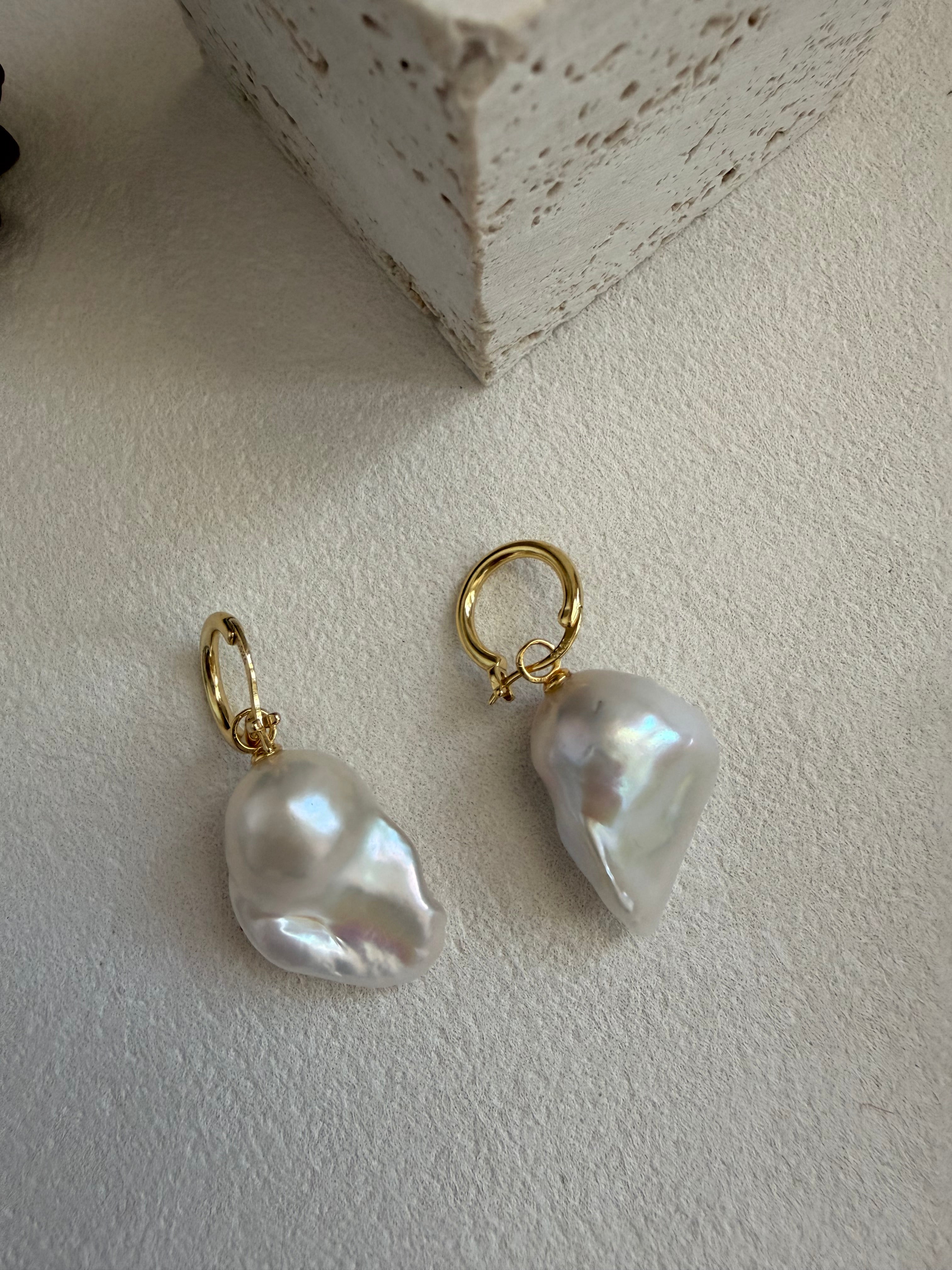 Ethereal Baroque Pearl Hoops