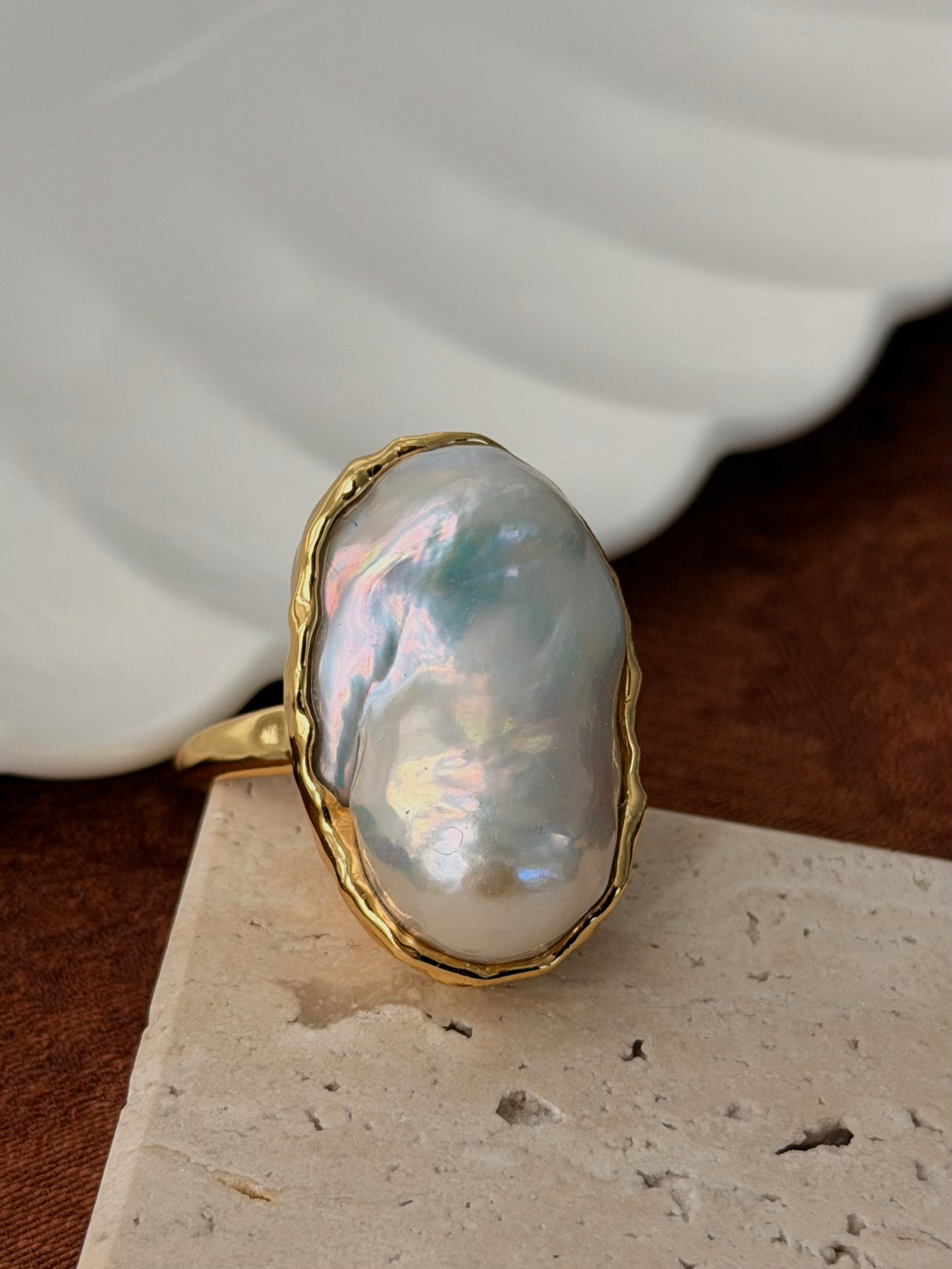 Gilded Drift Baroque Pearl Ring