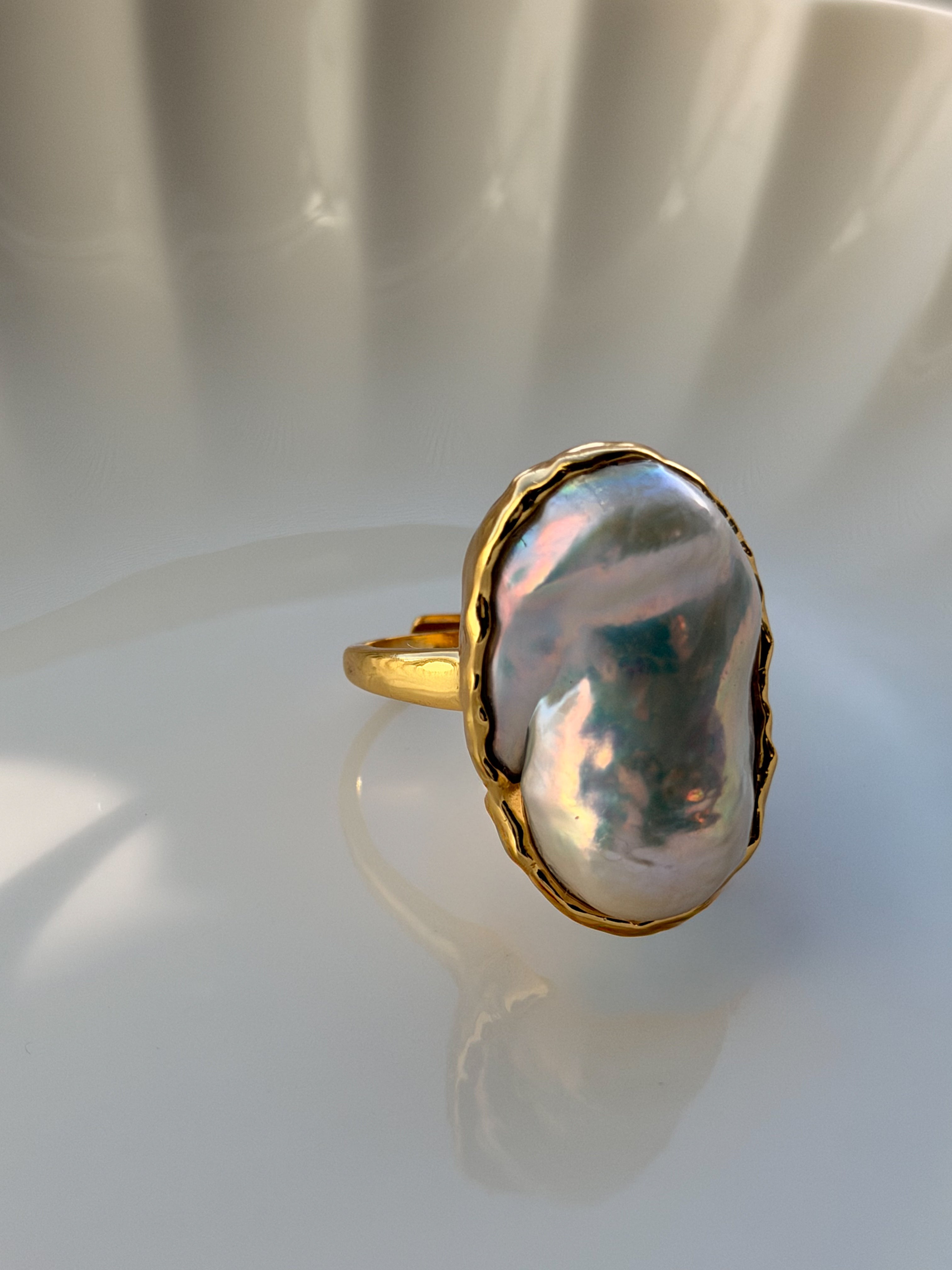 Gilded Drift Baroque Pearl Ring