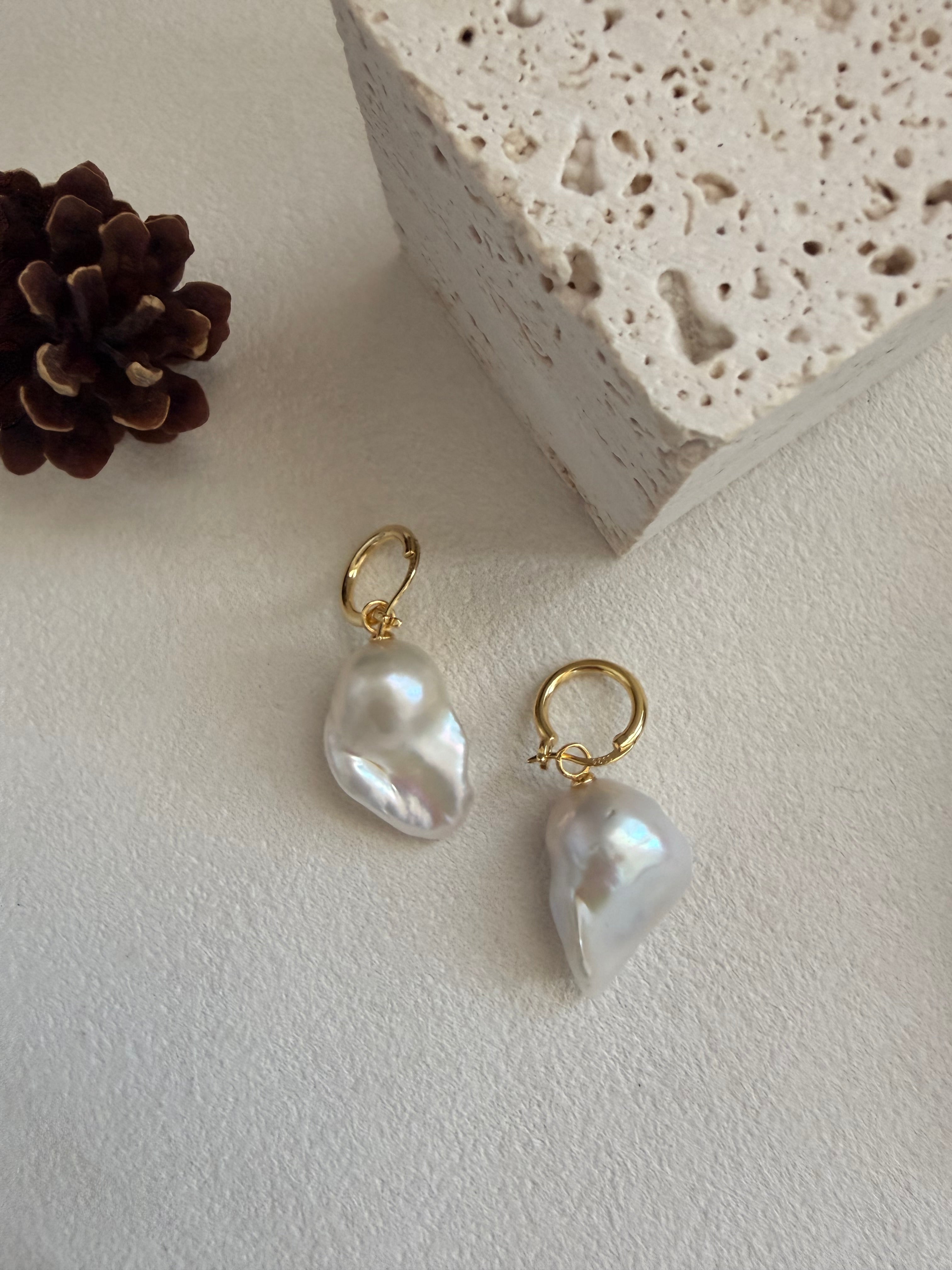 Ethereal Baroque Pearl Hoops