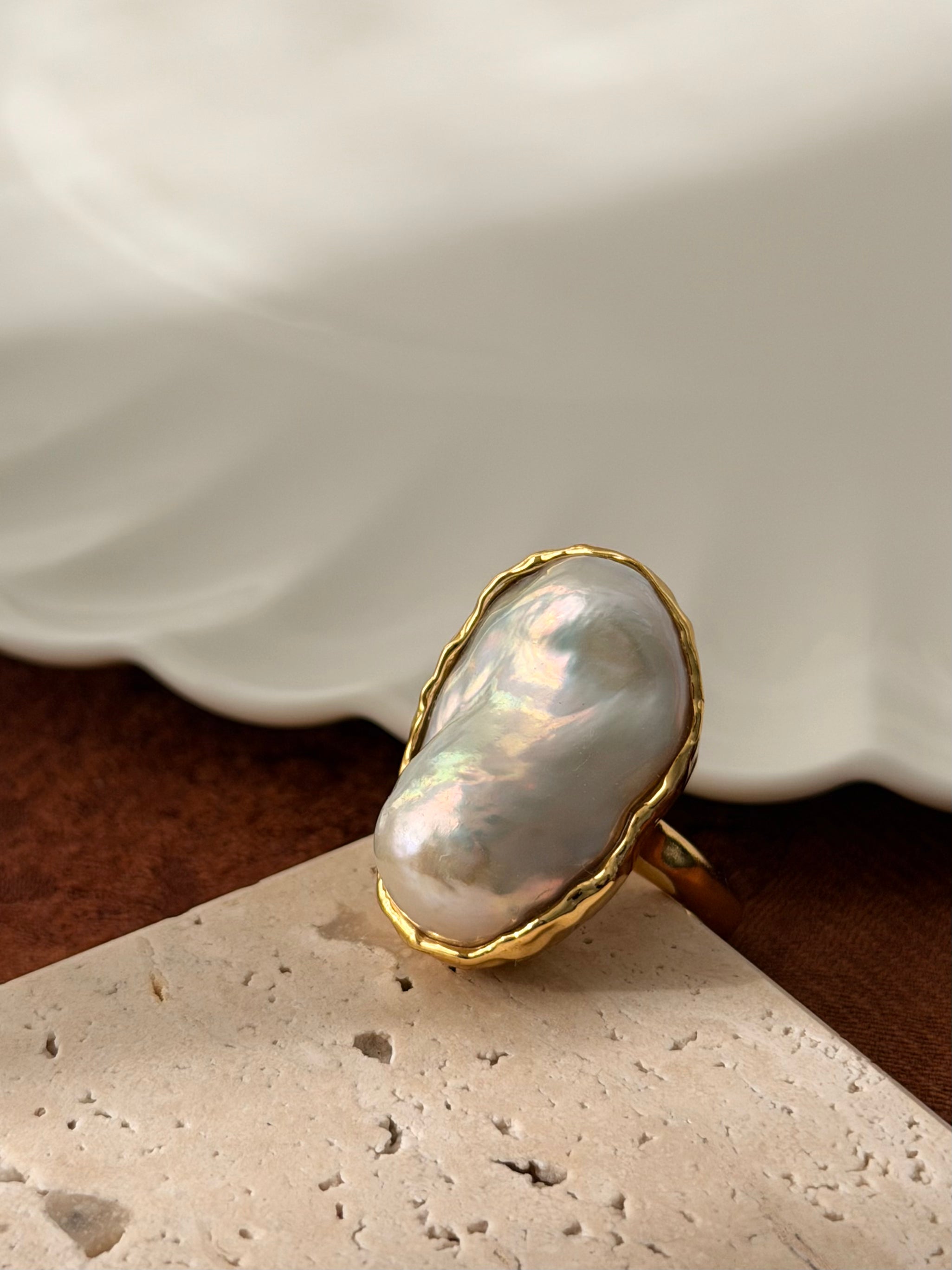 Gilded Drift Baroque Pearl Ring