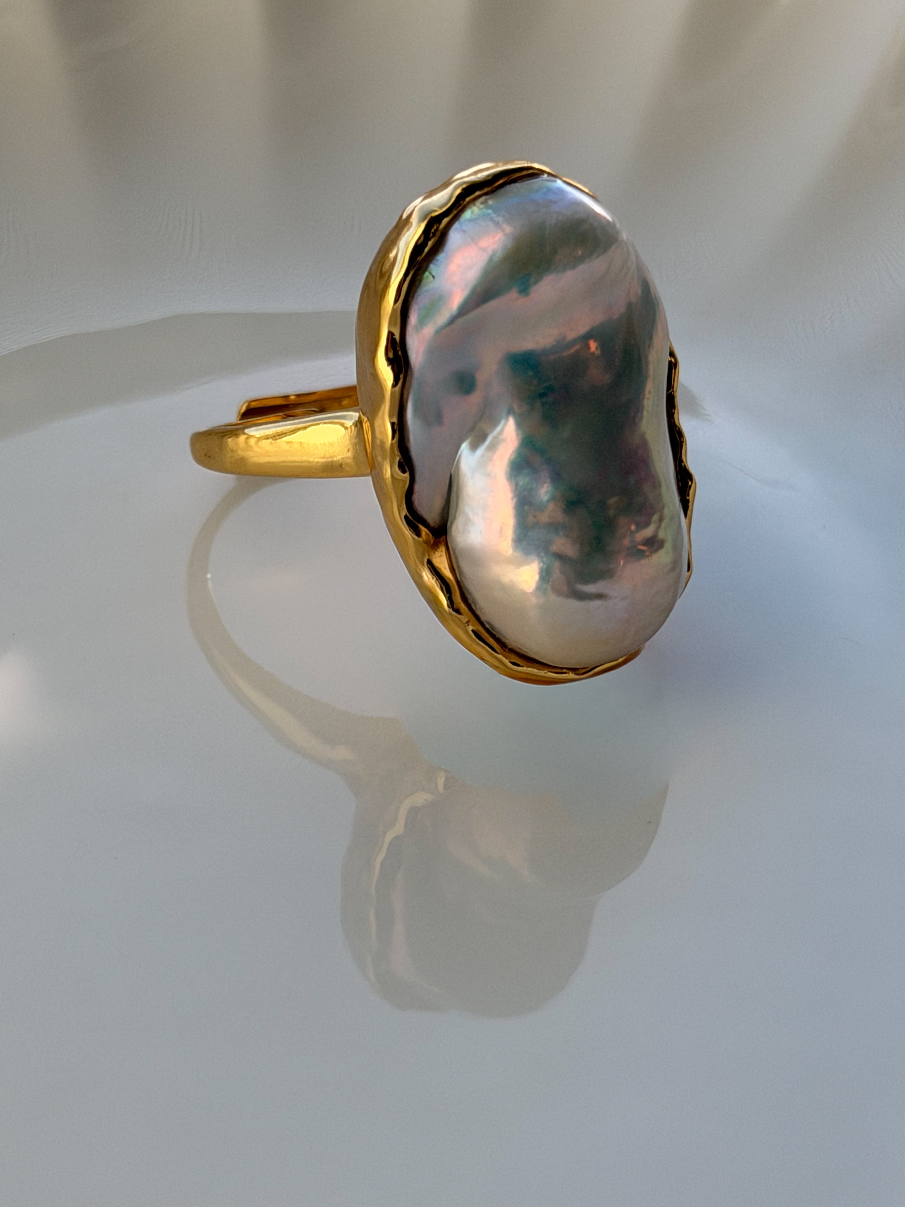 Gilded Drift Baroque Pearl Ring