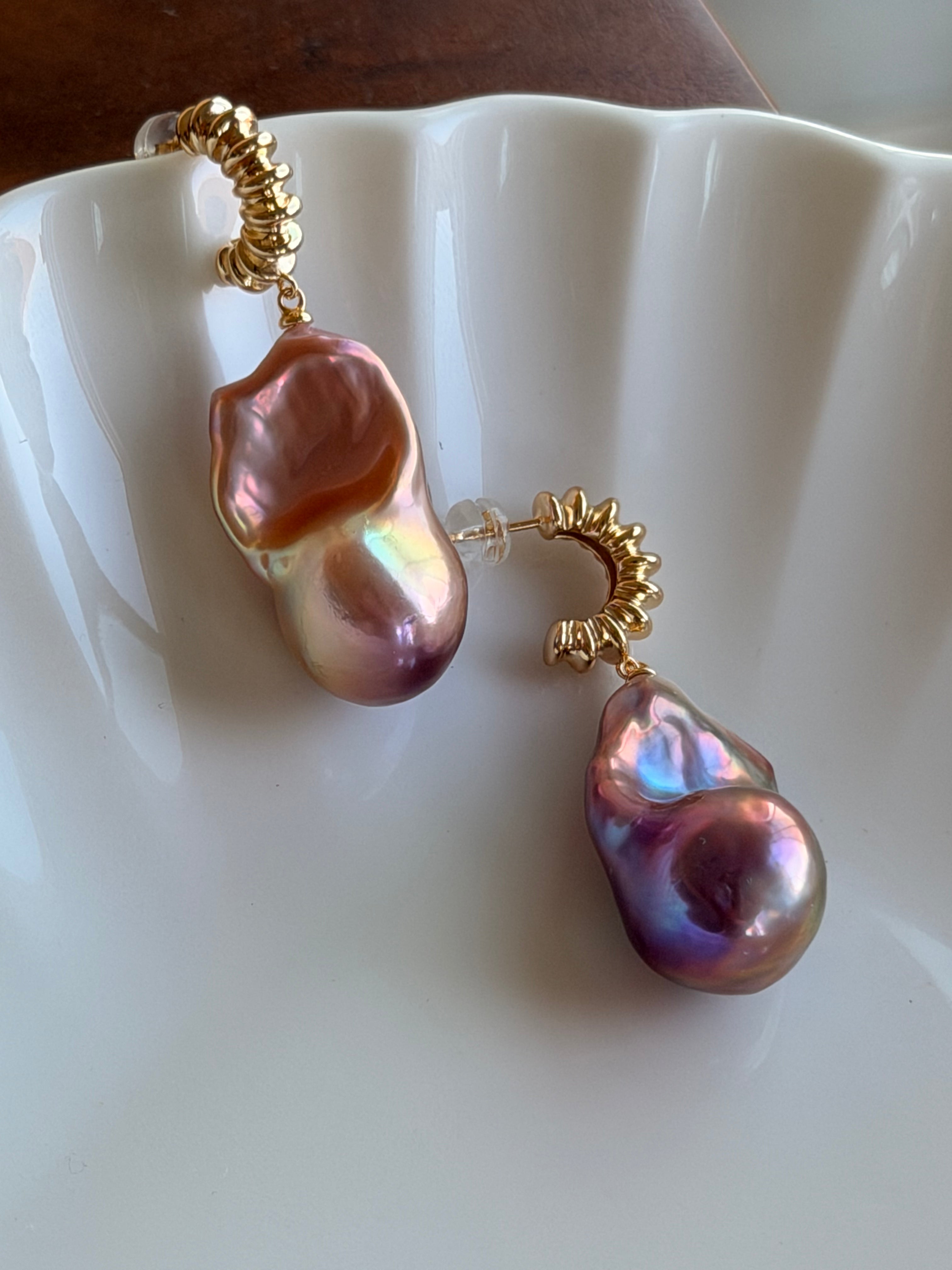 Violet Current Baroque Pearl Earrings